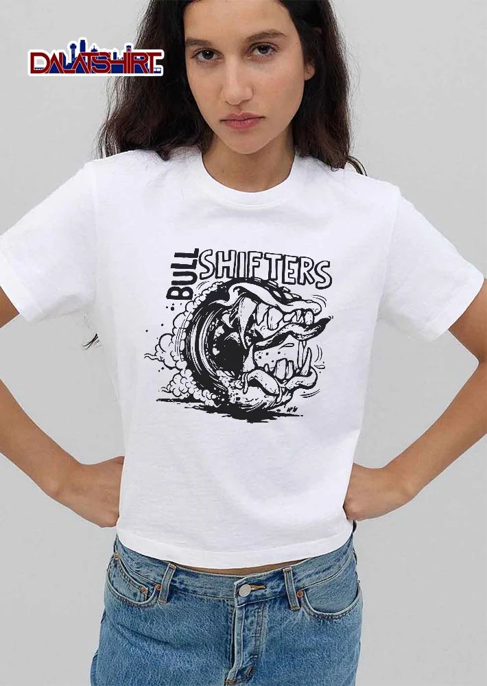 Bull Shifters Spinning Monster Tire Sharp Teeth Smoke Line Art Cartoon shirt