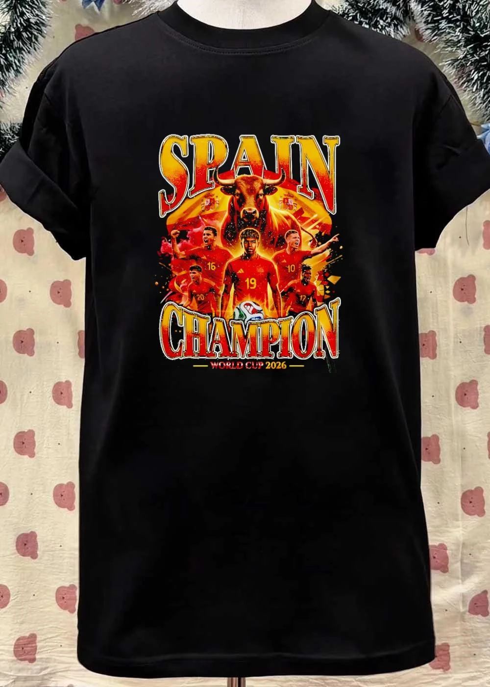 Spain Champion World Cup 2026 Soccer Players Bull Print Men T-Shirt