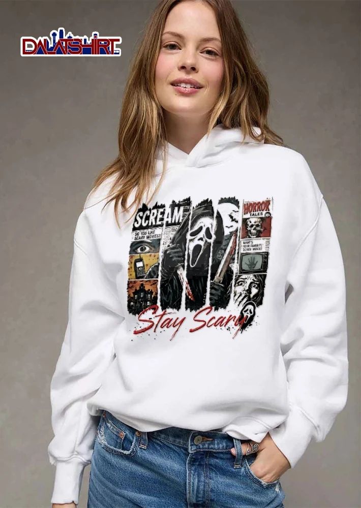 Scream Do You Like Scary Movies Ghostface Holding Bloody Dagger Comic shirt