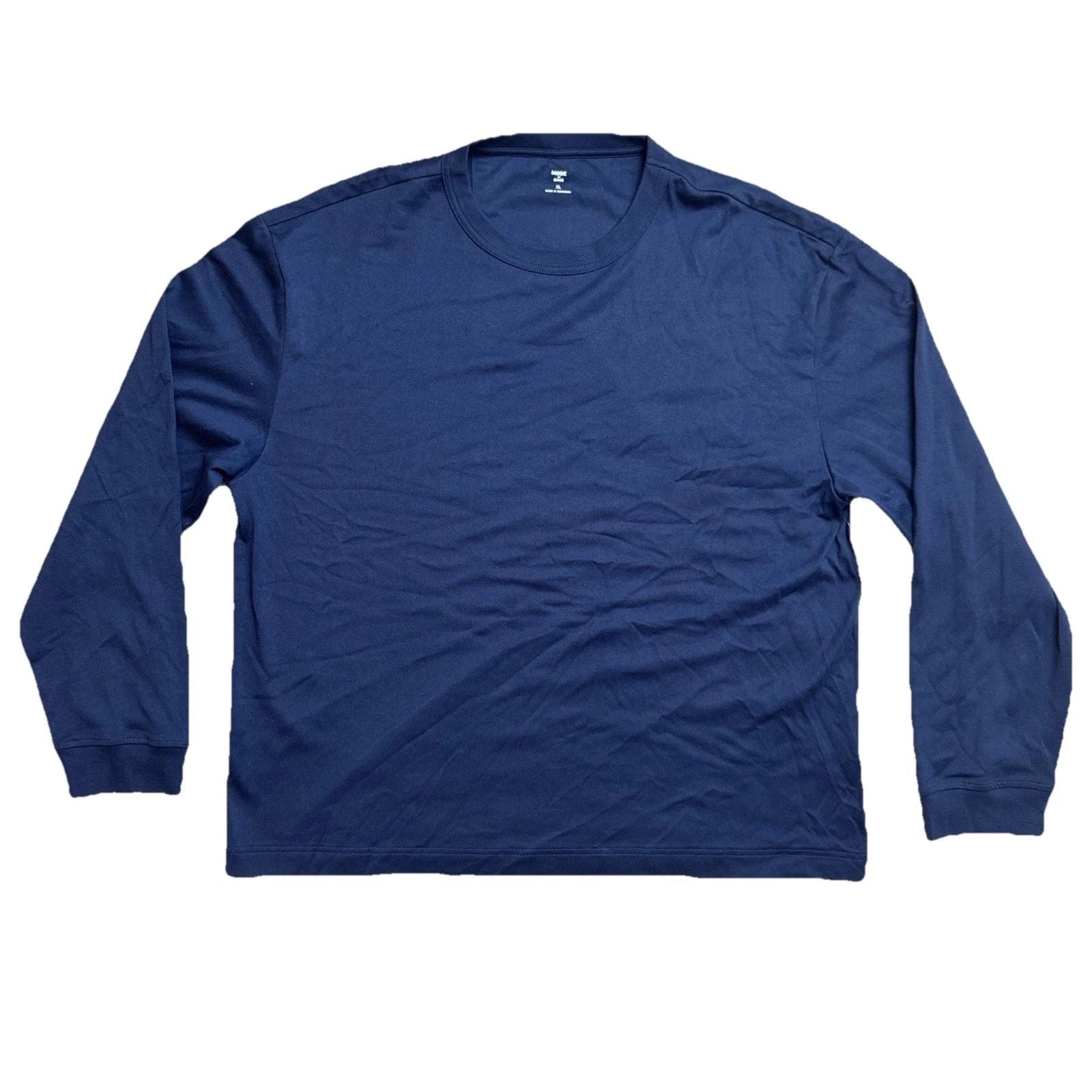 Mode Of One Mens Modern Long Sleeve Relaxed Fit T Shirt Navy Blue Size XL 0008