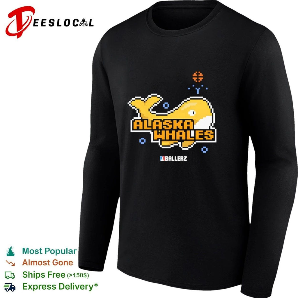Alaska Whales Ballerz pixel art whale T-shirt
