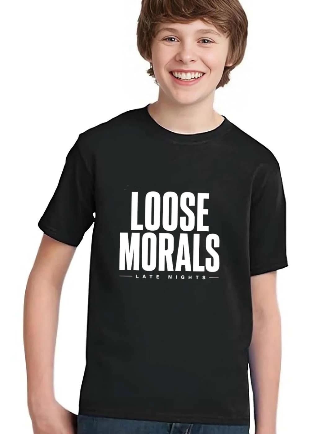 Loose Morals Late Nights Bold Tall Condensed Typography Horizontal Lines shirt