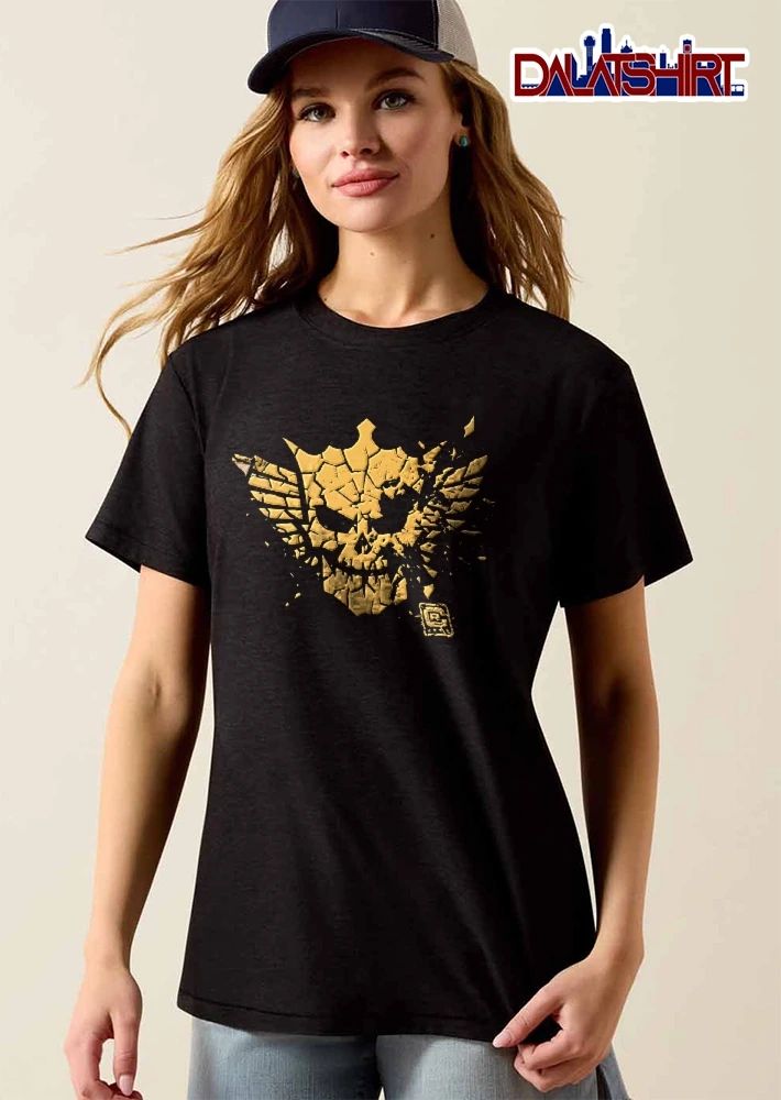 Shattered Golden Crowned Skull Winged Crest Cracked Glass R Emblem shirt