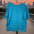 Vintage Todays News Large Striped T-Shirt Y2K Skater Streetwear Beachwear Tee L