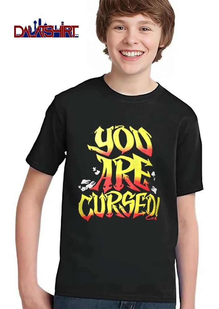 You Are Cursed Yellow Red Gradient Graffiti Text Flying Teeth shirt