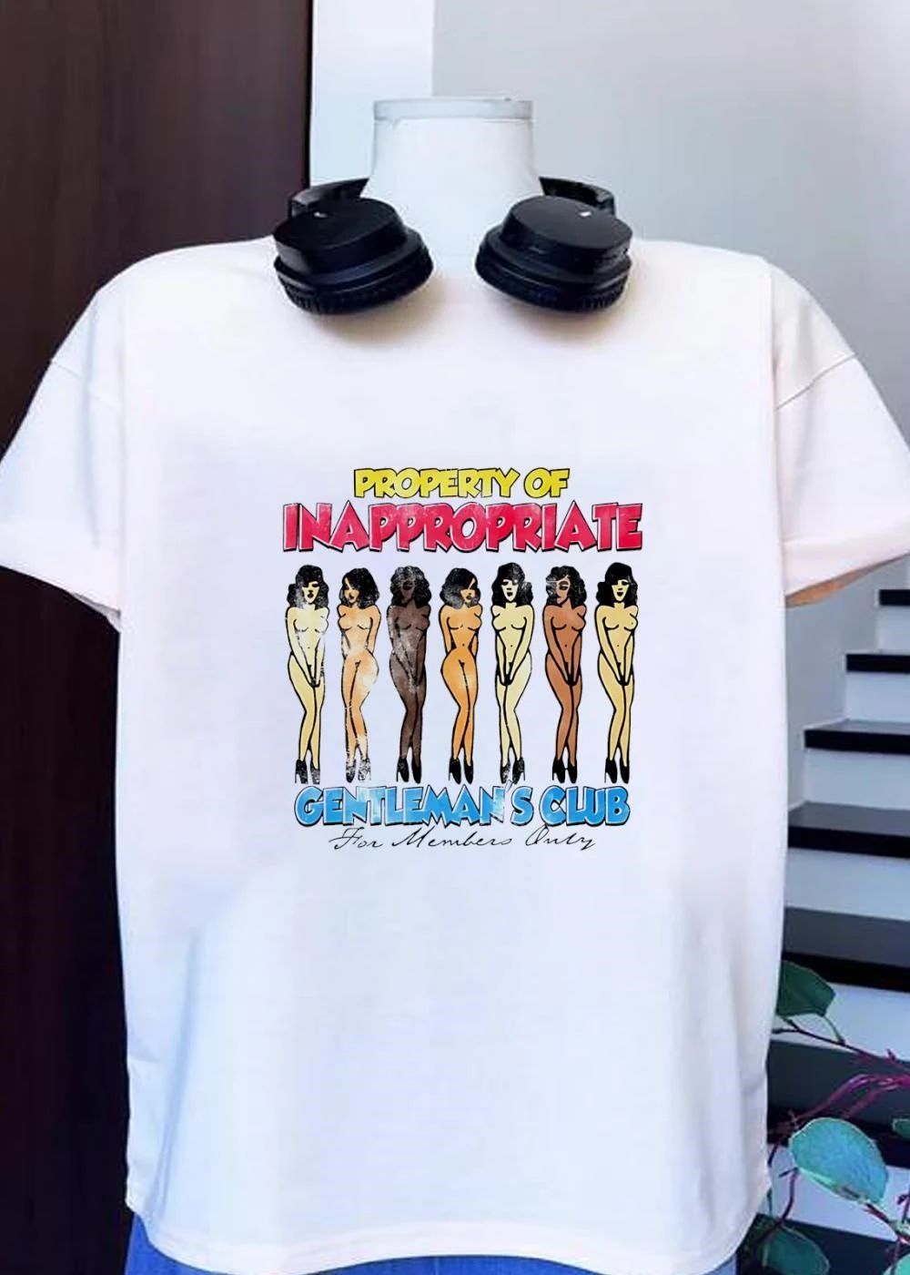 Property Of Inappropriate Gentlemans Club For Members Only Seven Cartoon Pin Up Girls Line Art shirt