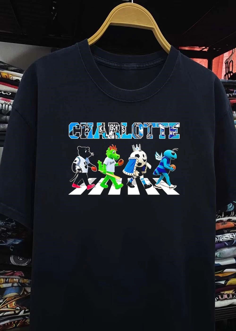 Charlotte Mascots Abbey Road Walk Carolina Panthers Knights FC Hornets shirt