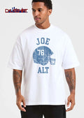 Joe Alt Distressed Light Blue Football Helmet With Number 76 Silhouette shirt