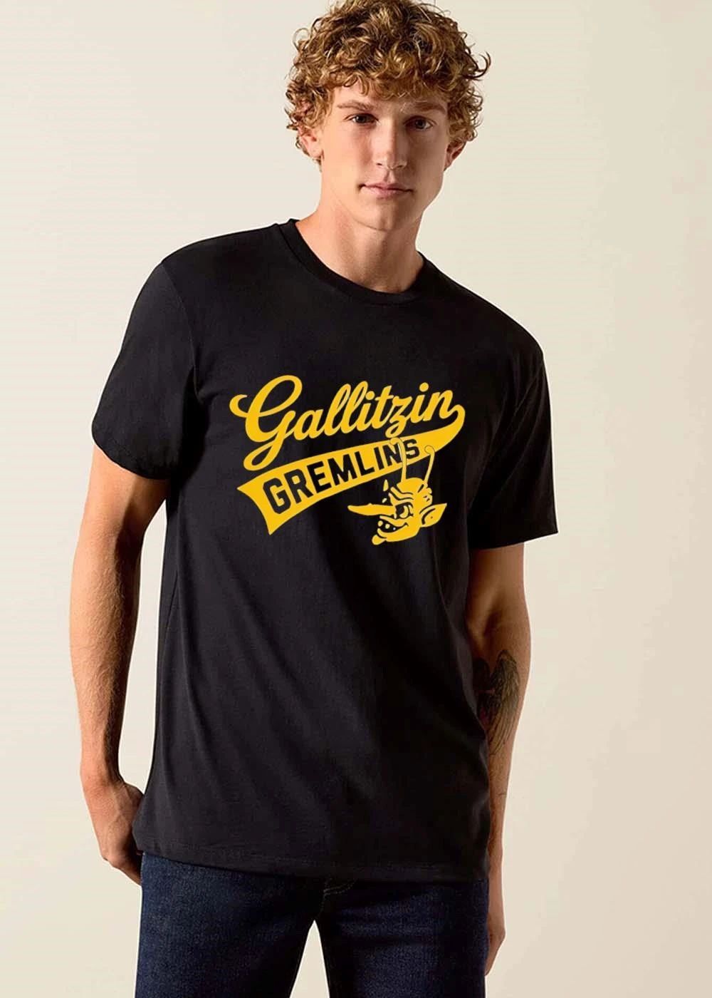 Gallitzin Gremlins Yellow Script Text Cartoon Mascot Head Profile Banner shirt