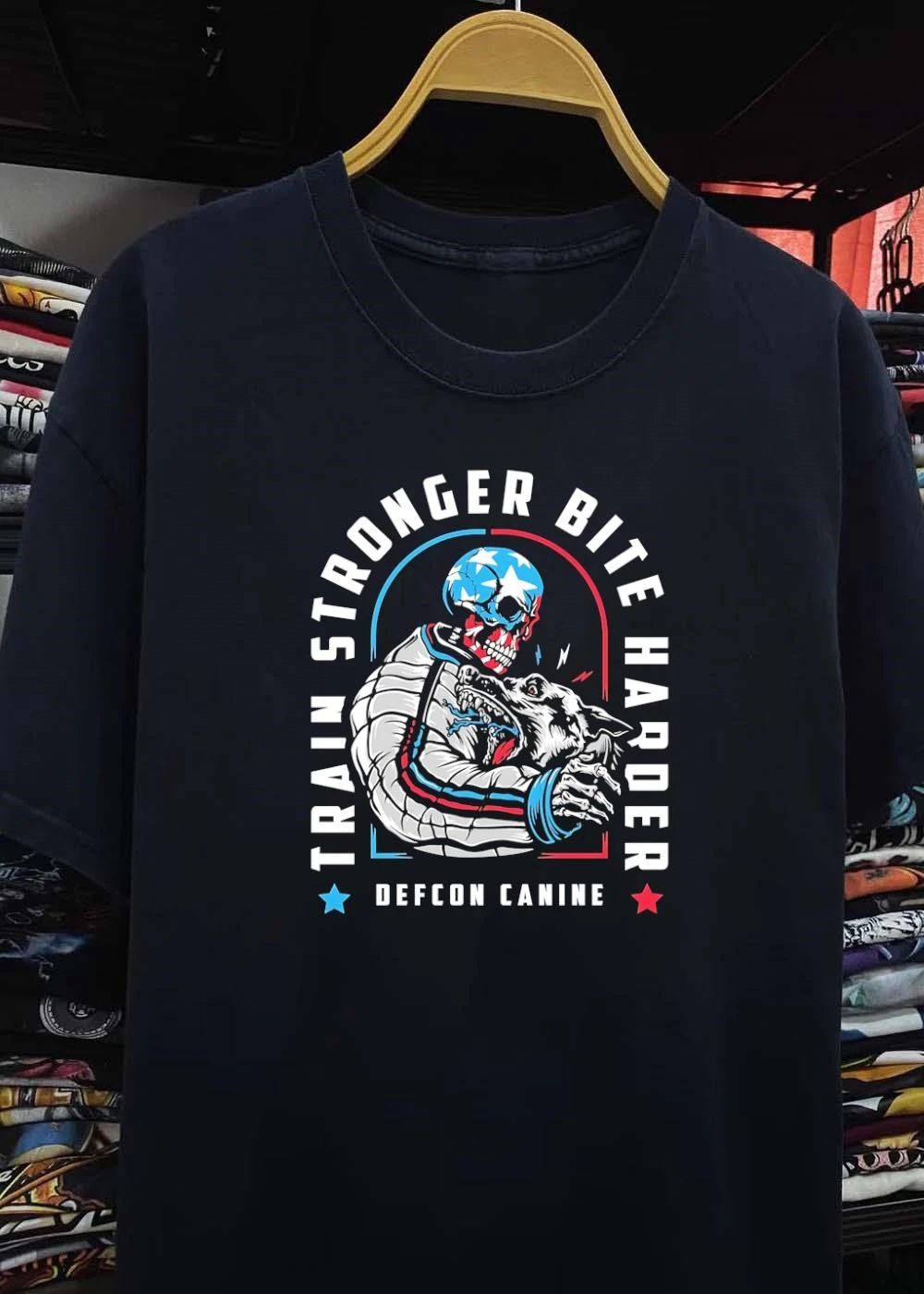Defcon Canine Train Stronger Bite Harder Skeleton Dog T-Shirt