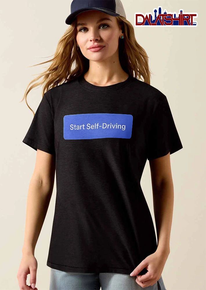 Start Self Driving Blue Rounded Rectangular Button Icon shirt