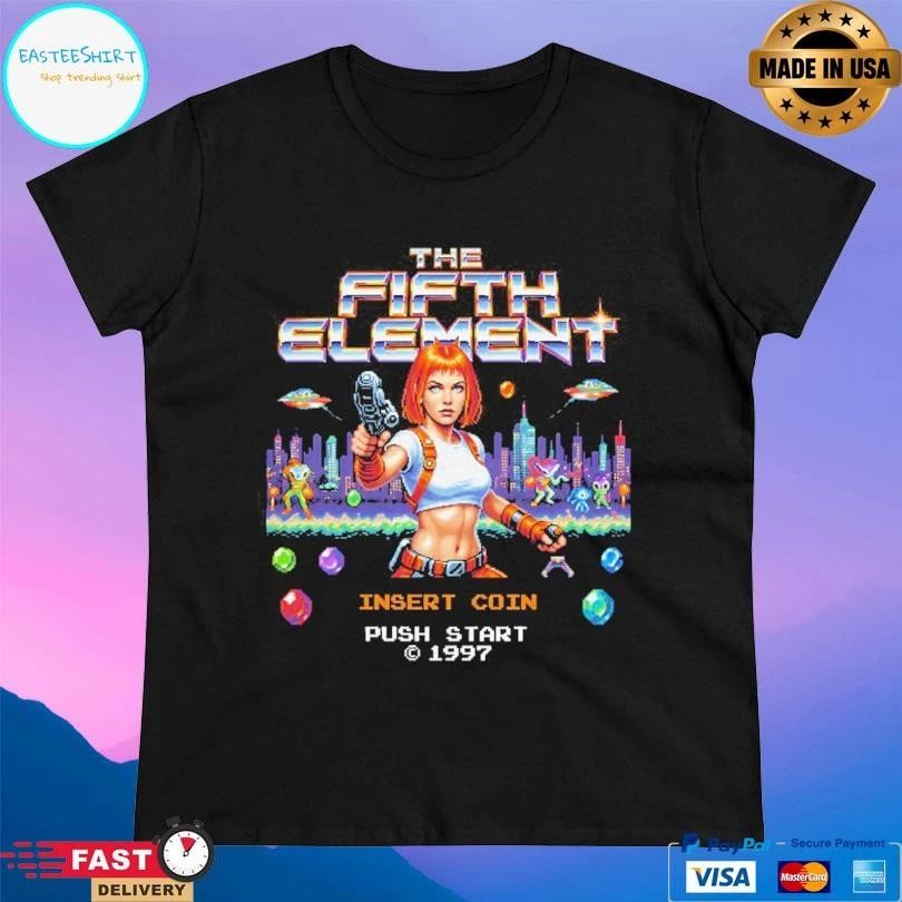 The Fifth Element Insert Coin Push Start 1997 8-bit T-shirts