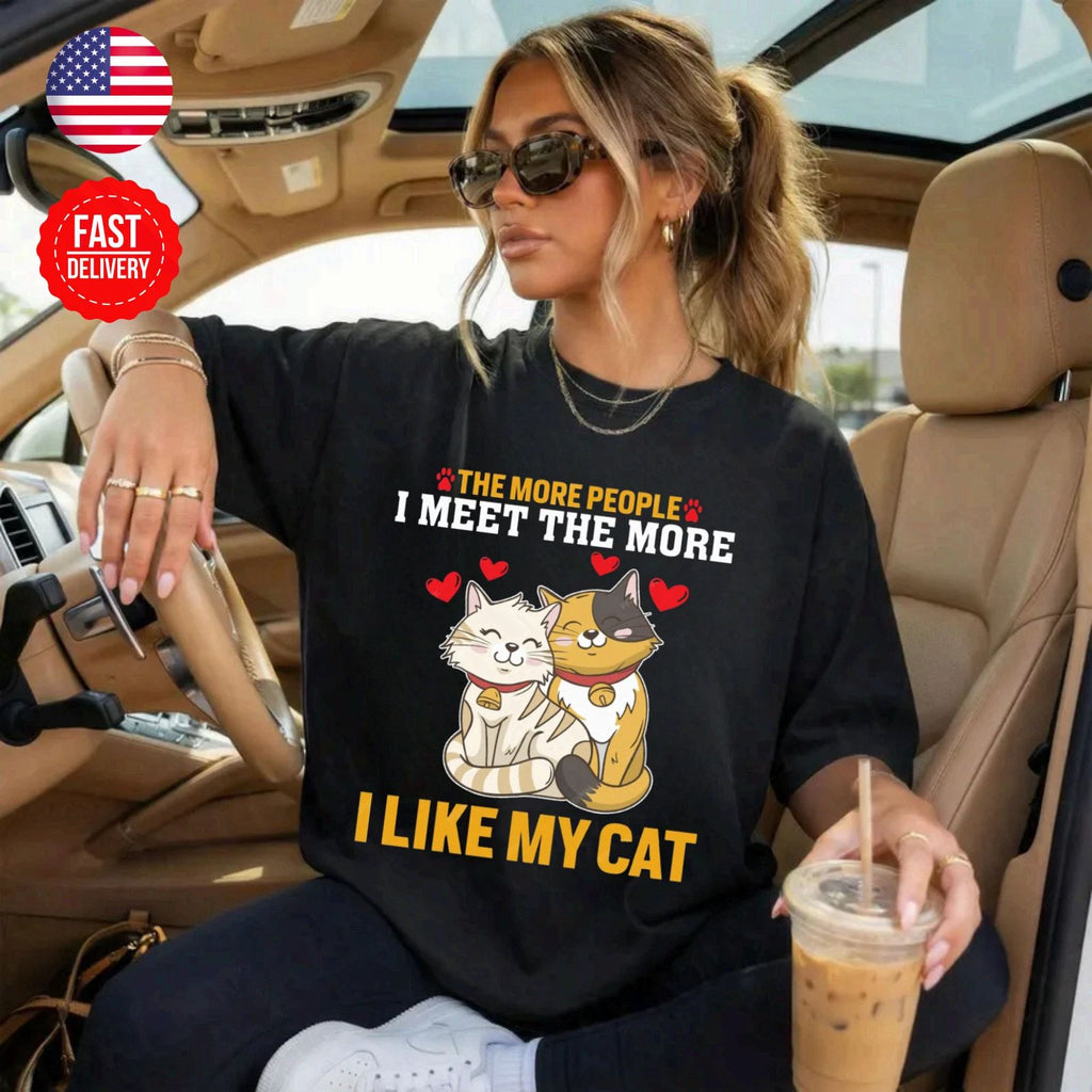 Cat Couple Love T-Shirt Cute Kitty Lover Gift Graphic Tee S-4XL