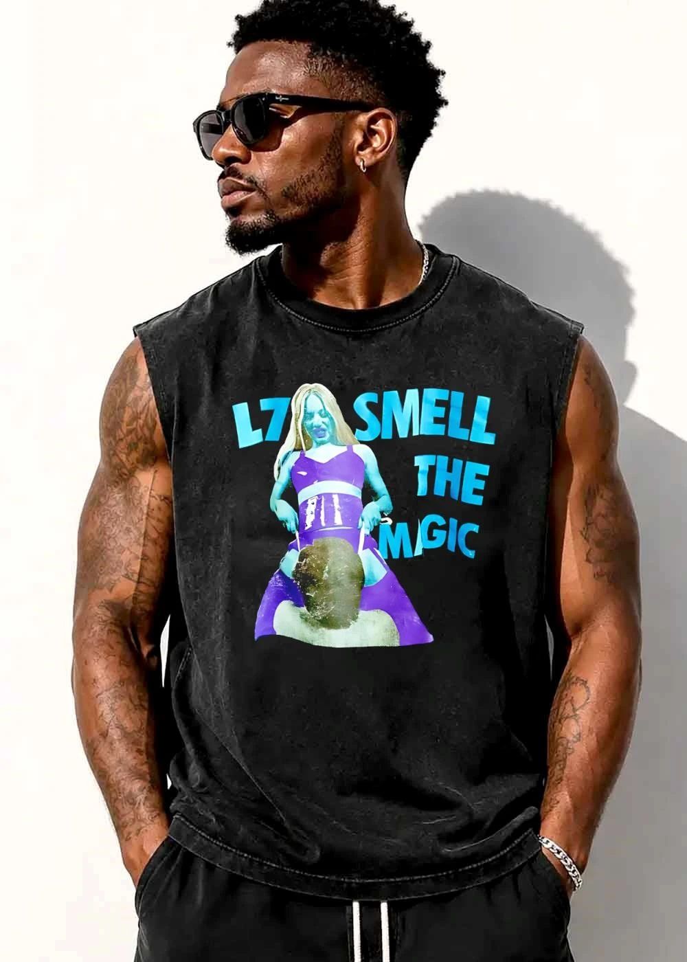 L7 Smell The Magic Blue Tint Woman Purple Outfit Album Cover Collage Photo shirt