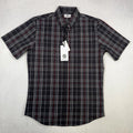Social Coast Men's Short Sleeve Button-Down Shirt Size S Black Red White Plaid