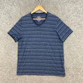 Yd Mens Shirt Size L Large Blue Short Sleeve V-neck Striped Cotton T-Shirt 40201