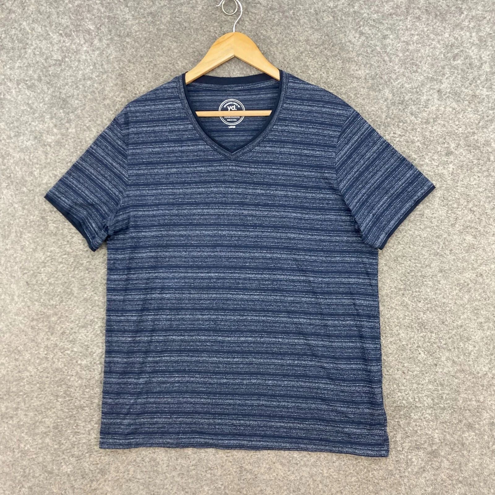 Yd Mens Shirt Size L Large Blue Short Sleeve V-neck Striped Cotton T-Shirt 40201