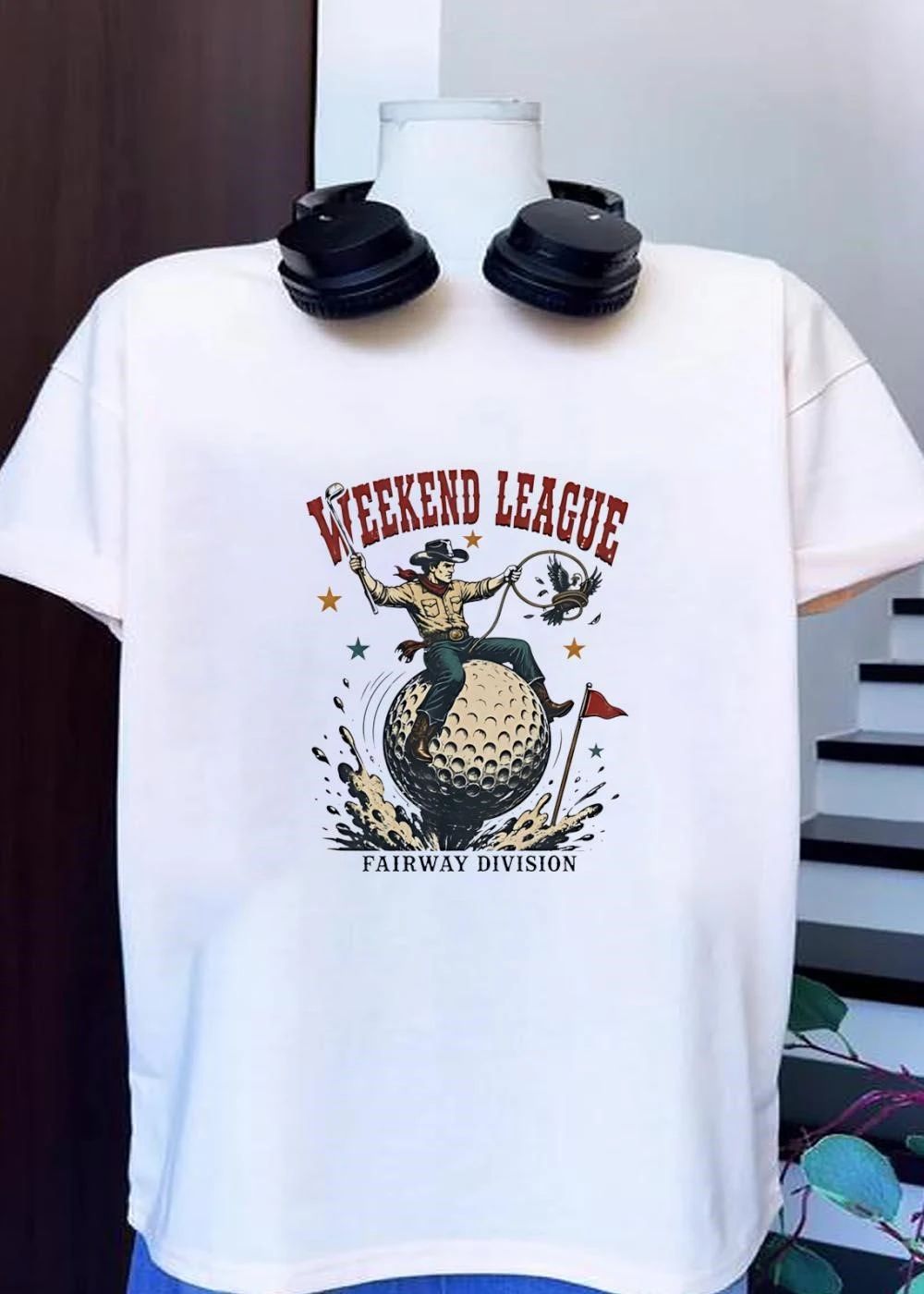 Fairway Division Cowboy Lassoing Bird On Golf Ball Weekend League Shirt