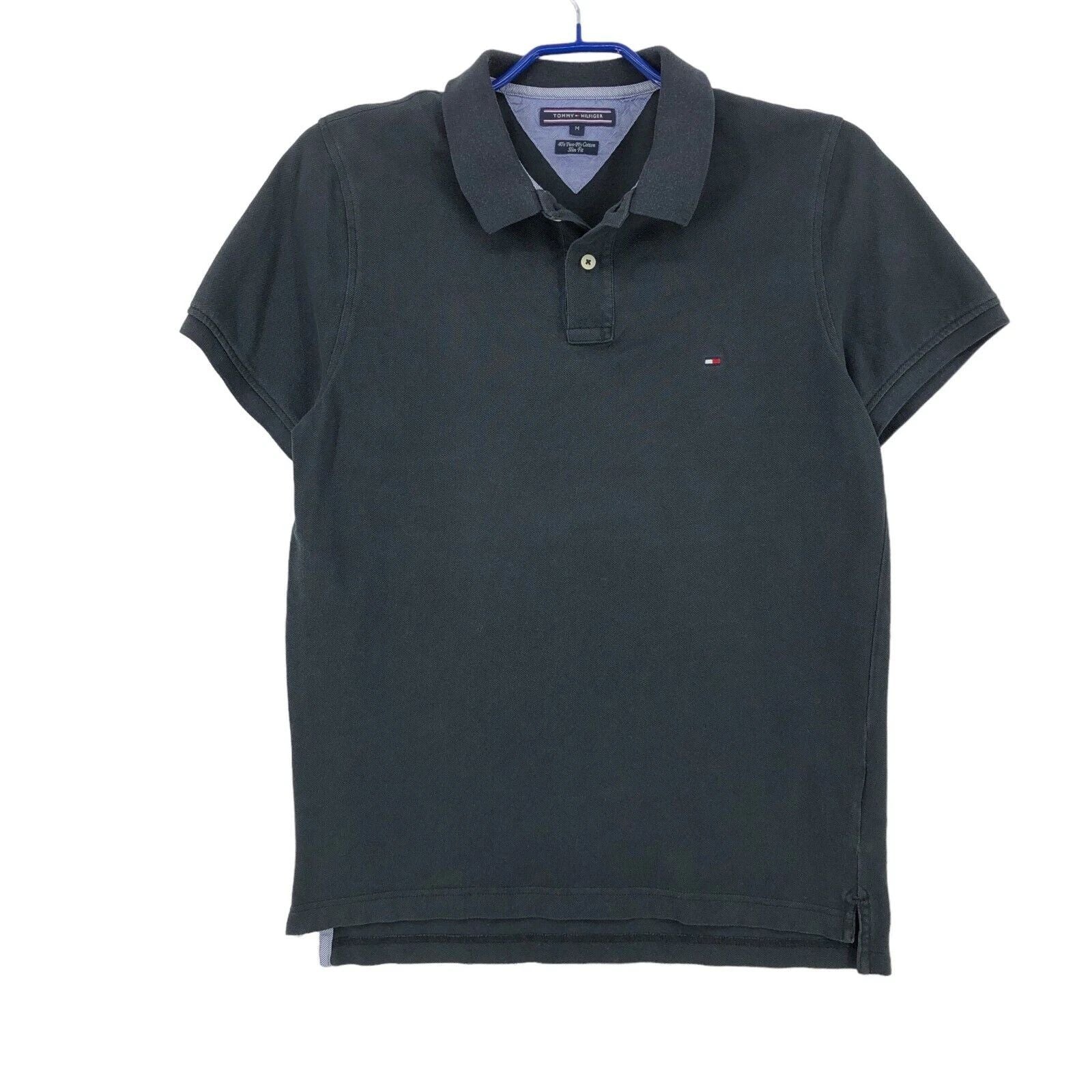 TOMMY HILFIGER Men Slim Fit 40’s Two ply Cotton Polo Neck T-Shirt Size M