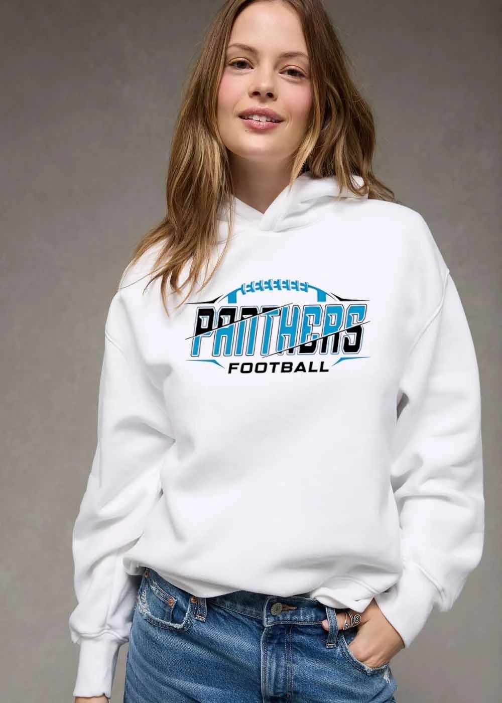 Panthers Football Blue Black Split Wordmark Laces Diagonal Slash shirt