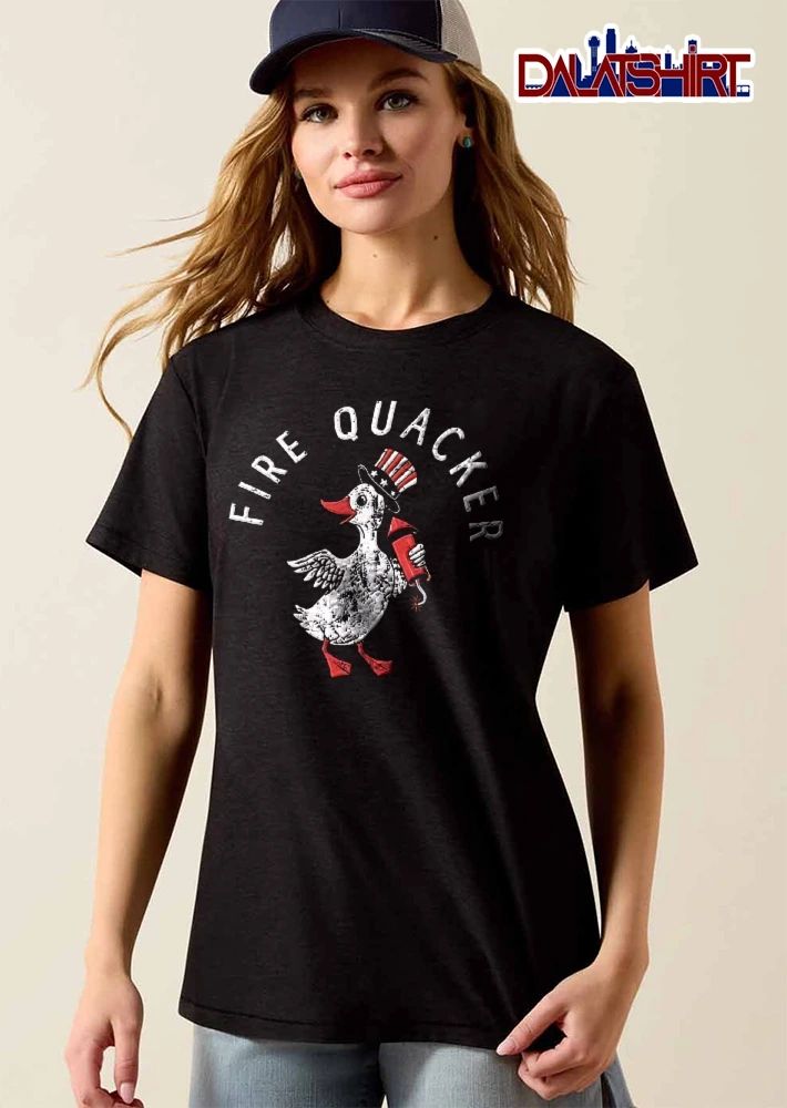 Fire Quacker Distressed Cartoon Duck Patriotic Hat Firecracker shirt