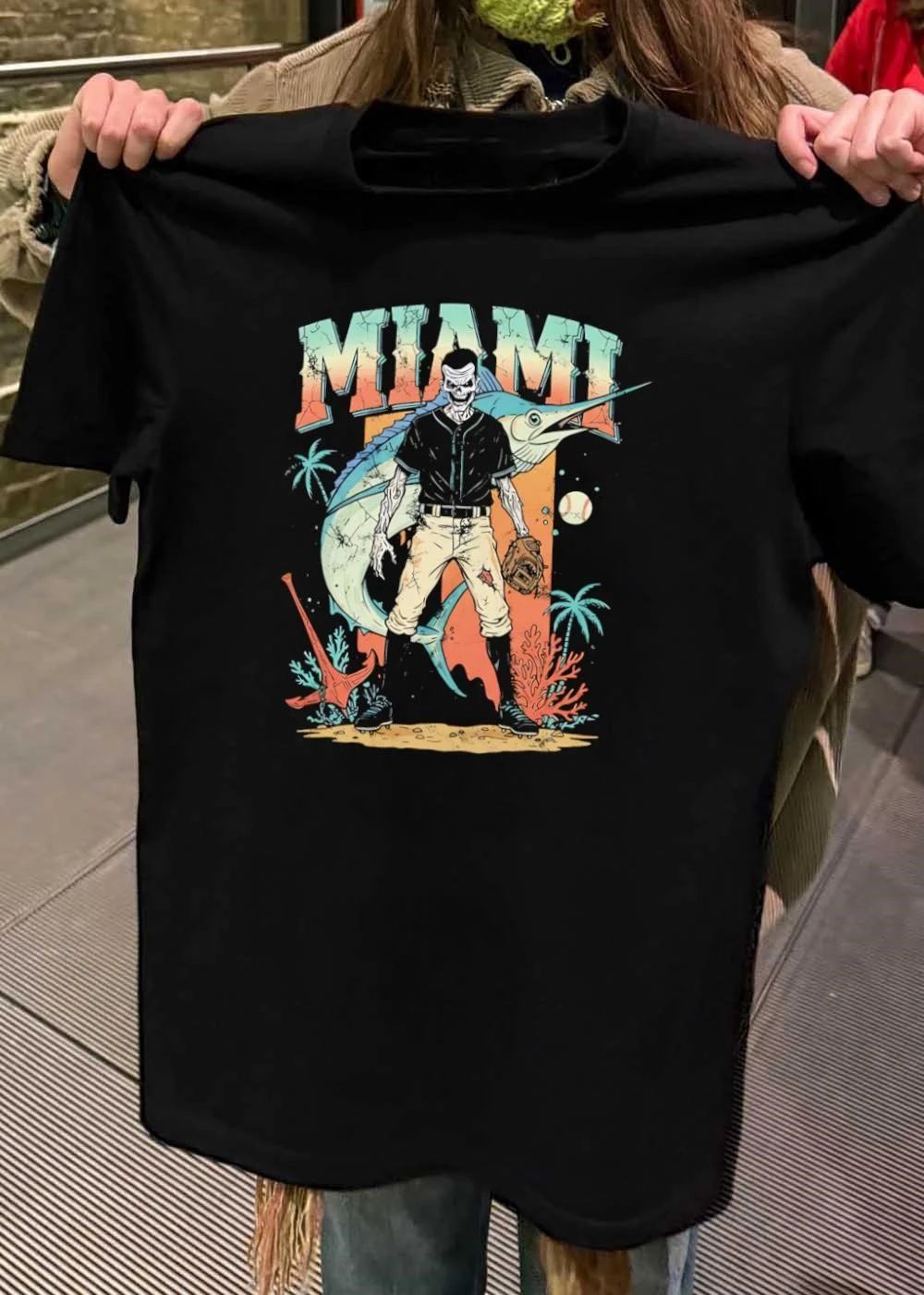 Miami Marlins Skeleton Baseball Player T-Shirt