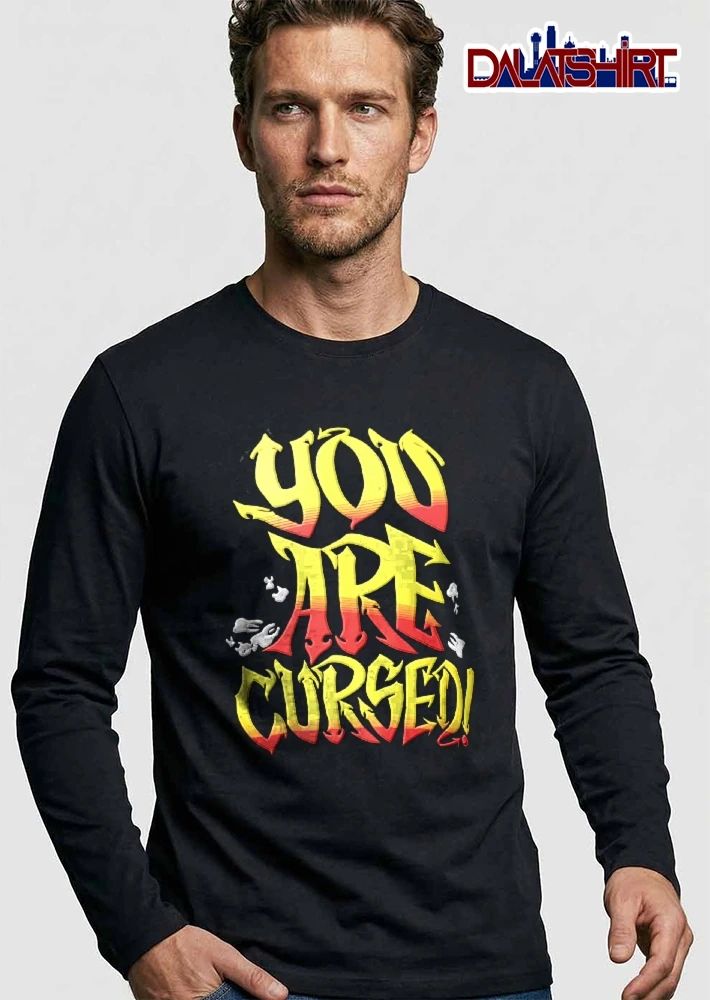 You Are Cursed Yellow Red Gradient Graffiti Text Flying Teeth shirt