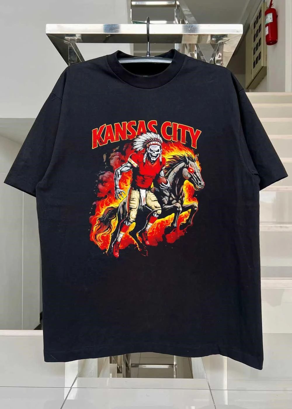 Kansas City Skeleton Player Running on Fire Horse Kansas City T-Shirt