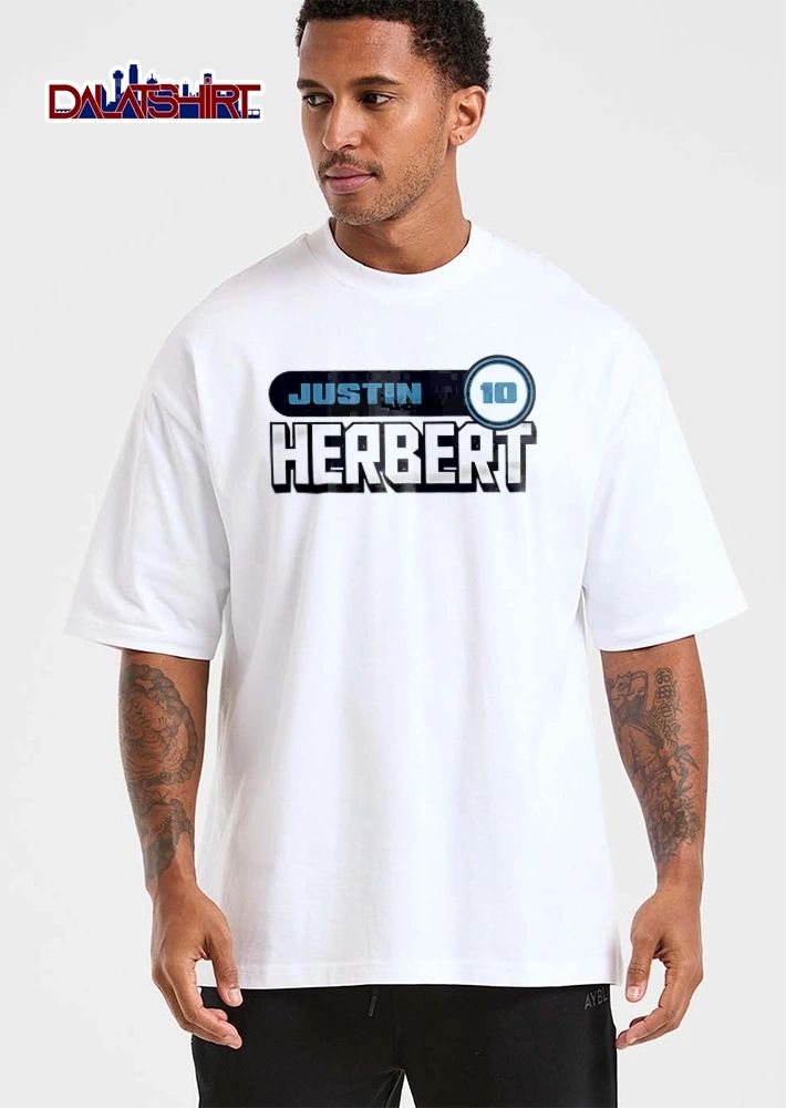 Justin Herbert 10 Blue Rounded Bar Circular Number Badge Block Typography shirt