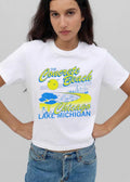 The Concrete Beach Chicago Lake Michigan Retro Sun Birds Skyline Pigeon shirt