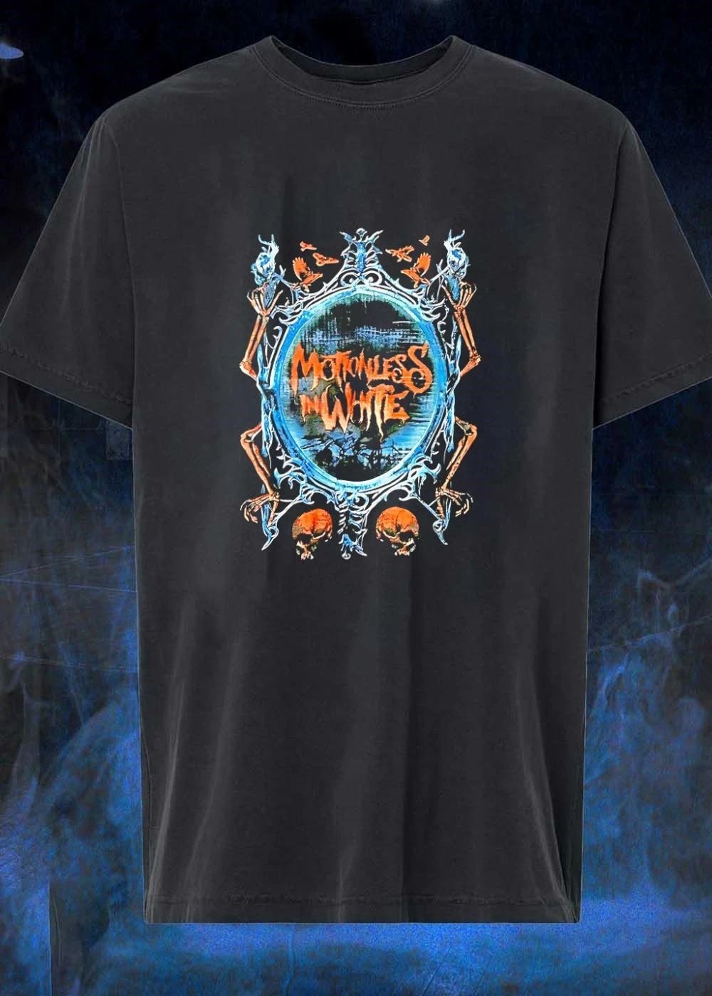 Motionless in White Band Logo Gothic Skull Mirror Graphic T-Shirt