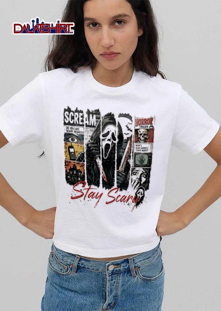 Scream Do You Like Scary Movies Ghostface Holding Bloody Dagger Comic shirt