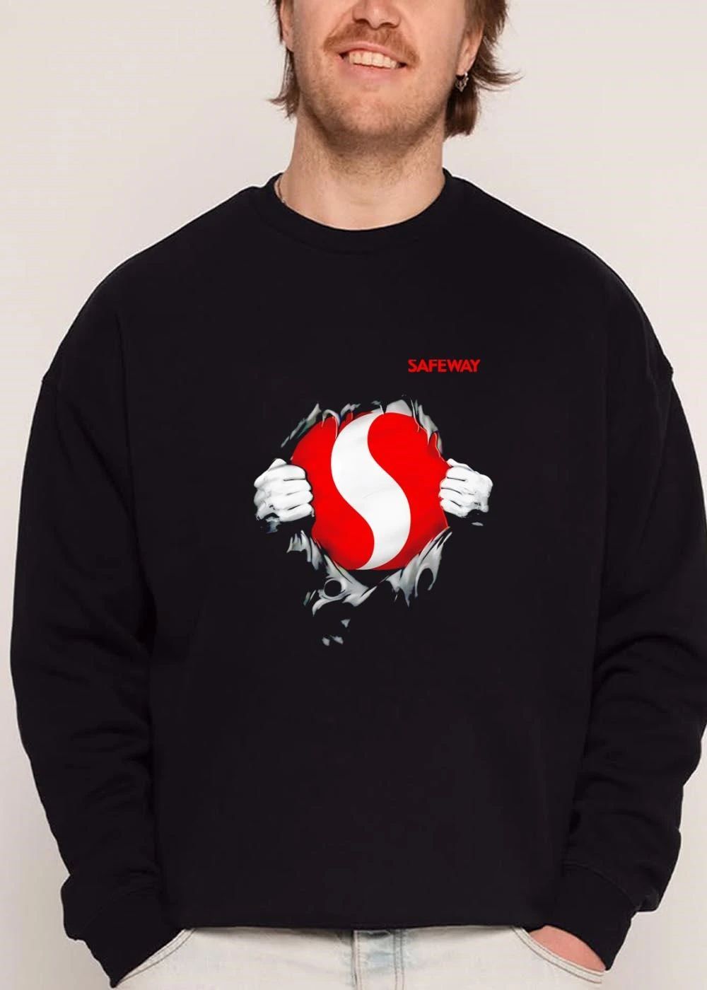 Safeway Hands Tearing Open Black Chest Revealing Red White Logo shirt