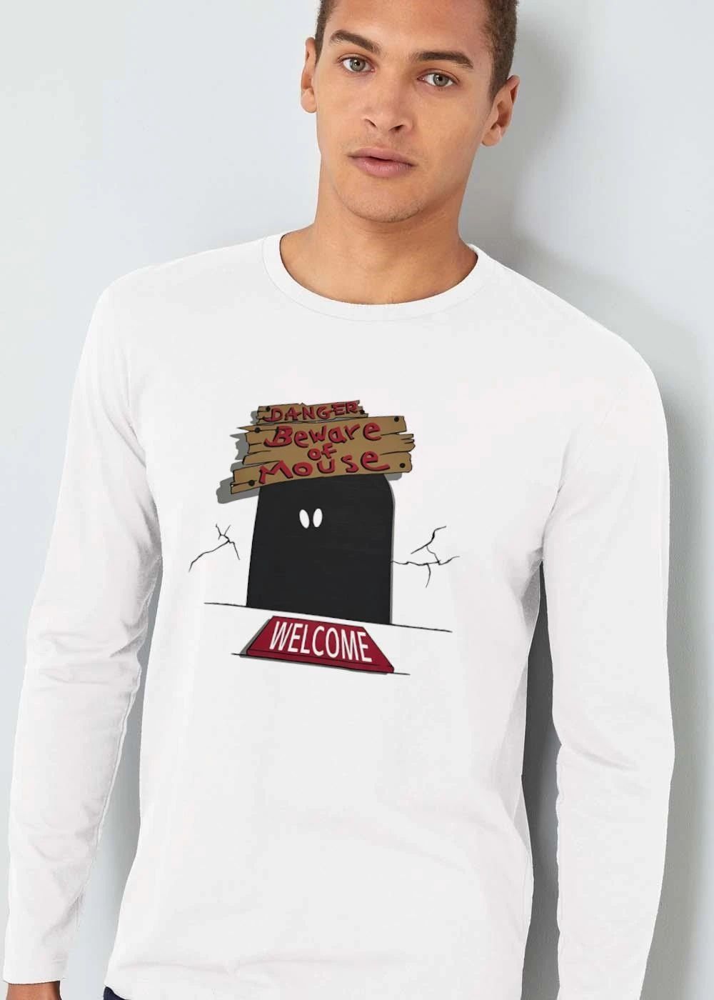 Danger Beware Of Mouse Welcome Cartoon Dark Hole Glowing Eyes Wooden Sign shirt