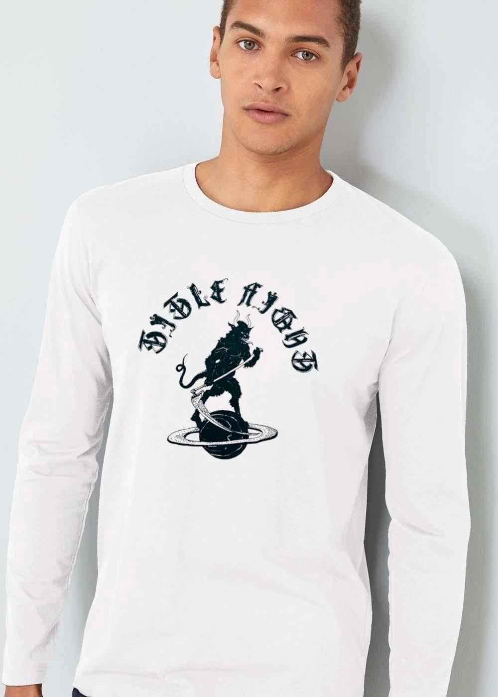 Bible Gothic Horned Demon Standing On Planet Holding Scythe Line Art shirt