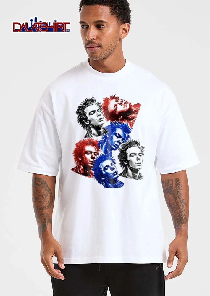 Spiky Hair Red Blue Sid Vicious Pop Art Punk Rocker Portrait Collage shirt