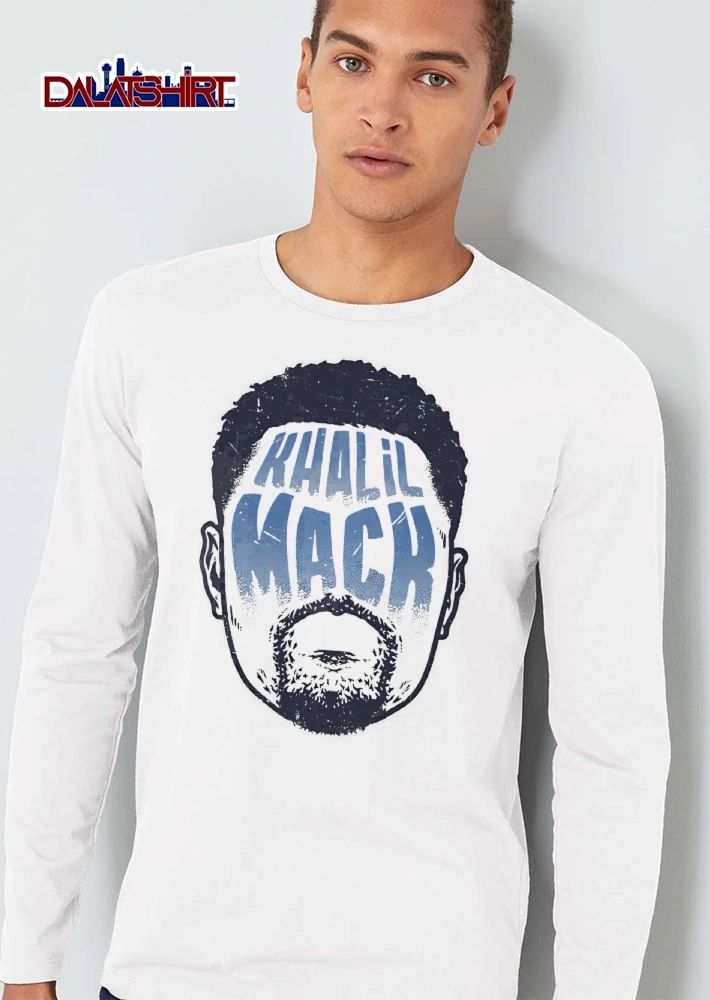 Khalil Mack Bearded Face Silhouette Blue Typography Distressed shirt