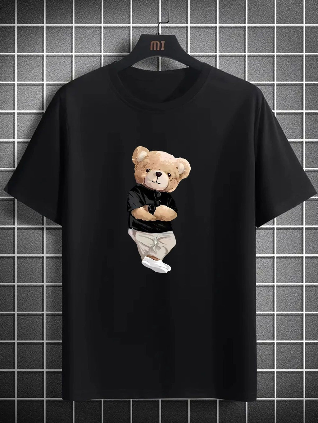 Cute Teddy Bear Graphic T-Shirt Men Funny Cartoon Casual Street Tee