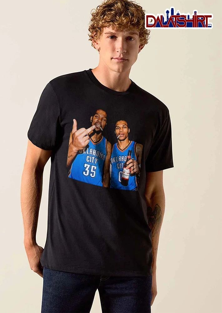 Oklahoma City 35 and 0 Kevin Durant and Russell Westbrook cigarette beer middle finger shirt