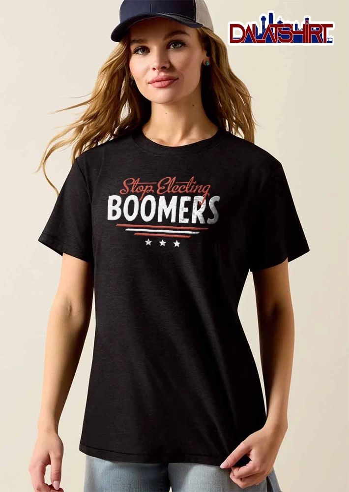 Stop Electing Boomers Red White Stripes Three Stars Script shirt