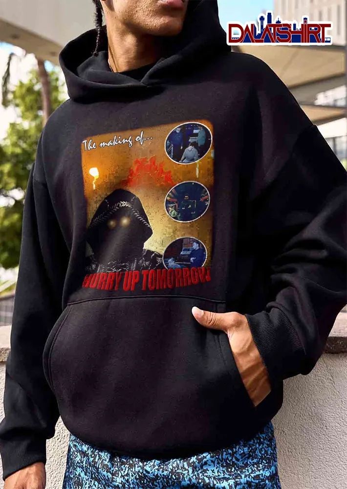 The Making Of Hurry Up Tomorrow Hooded Figure Glowing Eyes Studio Inset Photos Retro Poster shirt