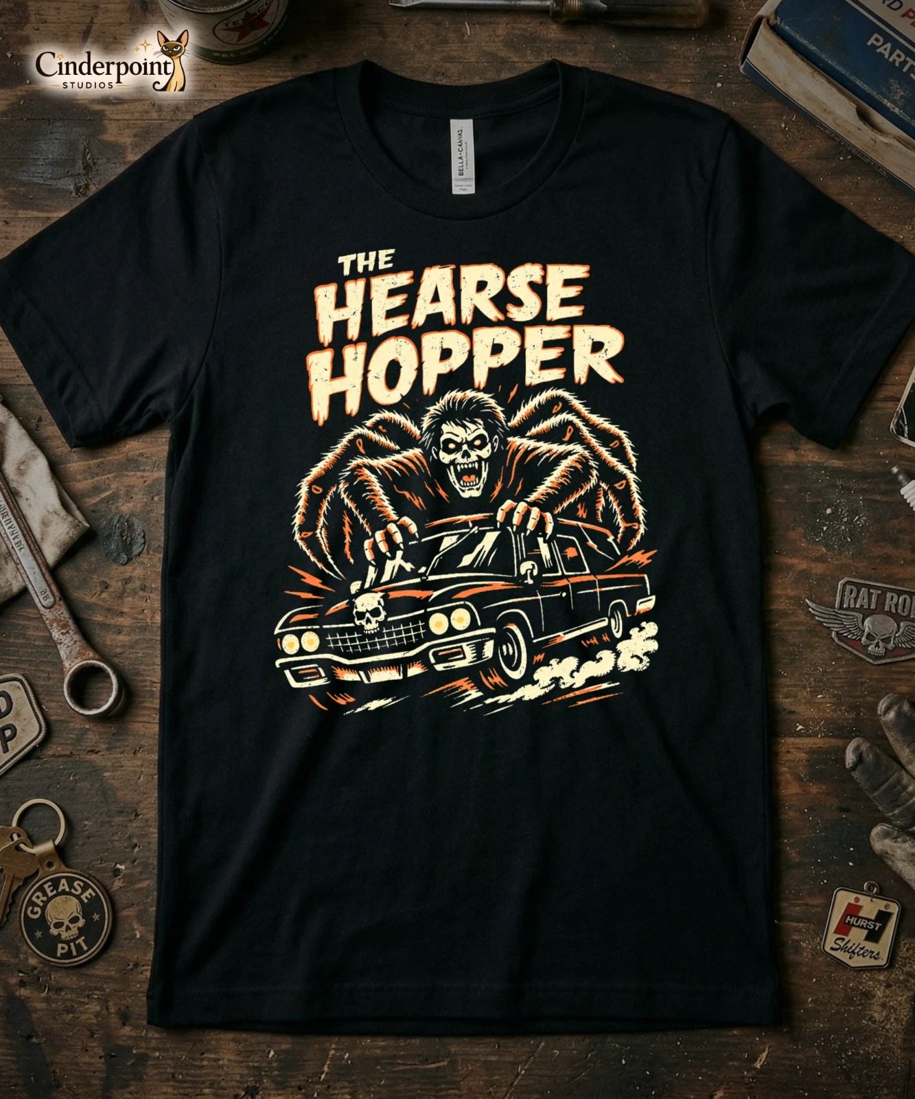 Hearse Hopper T-Shirt Retro Horror Punk Graphic Tee Psychobilly Monster S-5XL