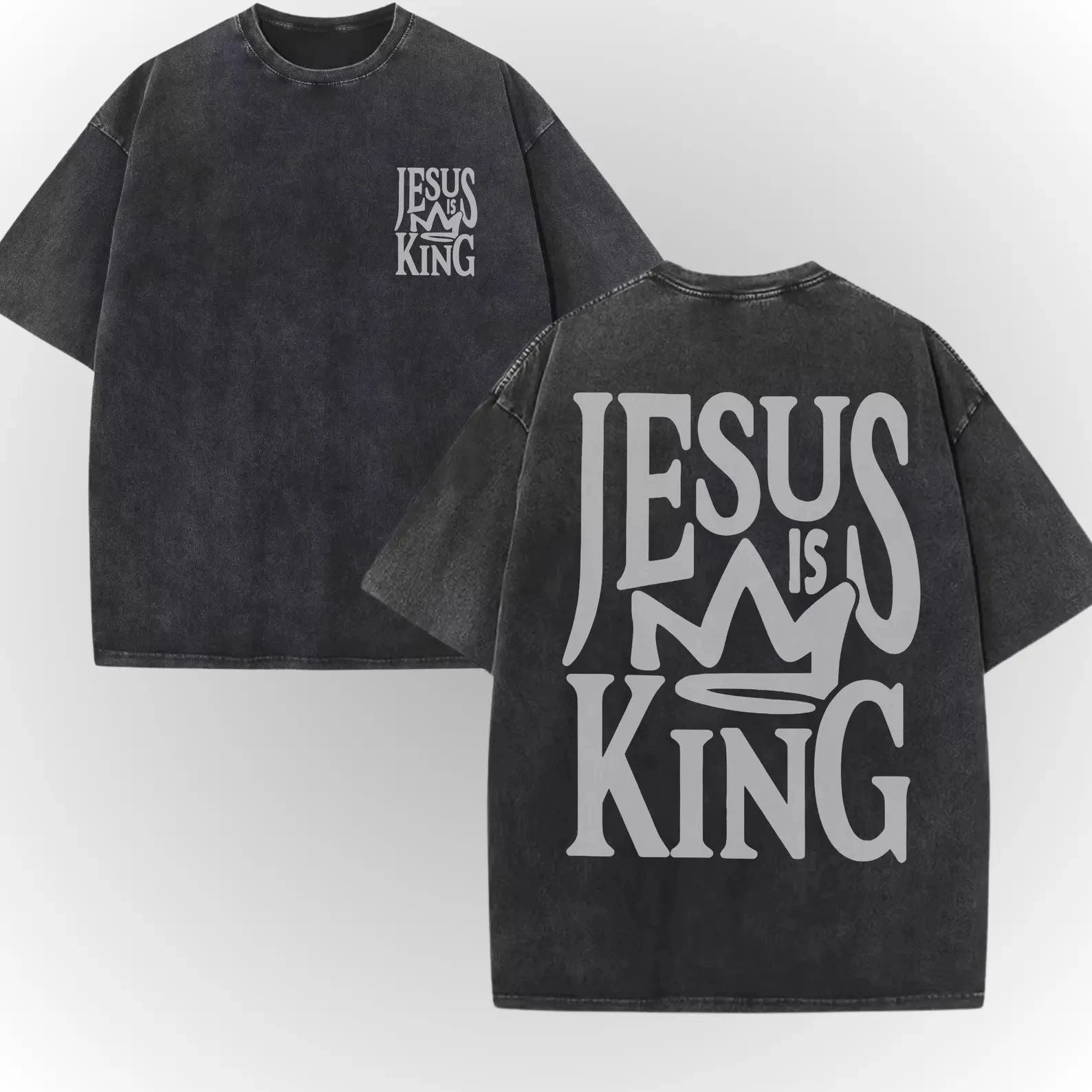 Jesus Is King Shirt Vintage Christian Tee Faith Graphic Oversized Acid Wash S3XL