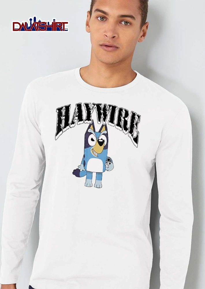 Haywire Bootleg Smirking Cartoon Blue Heeler Dog Holding Gun shirt