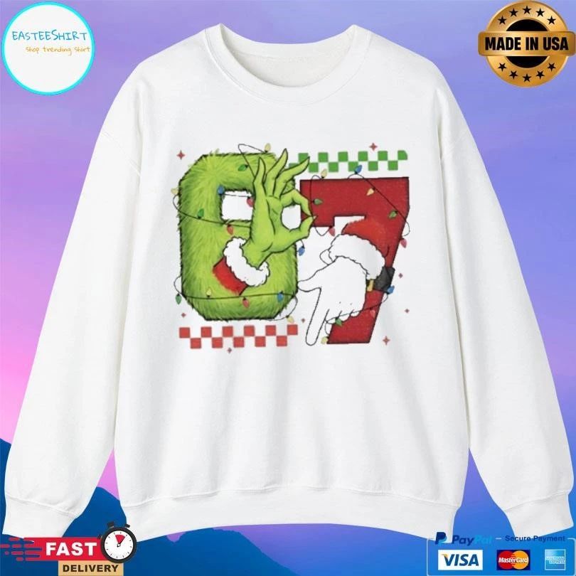 Six Seven 6 7 Christmas Grinch Hand Christmas 2025 Green Guy T-shirts