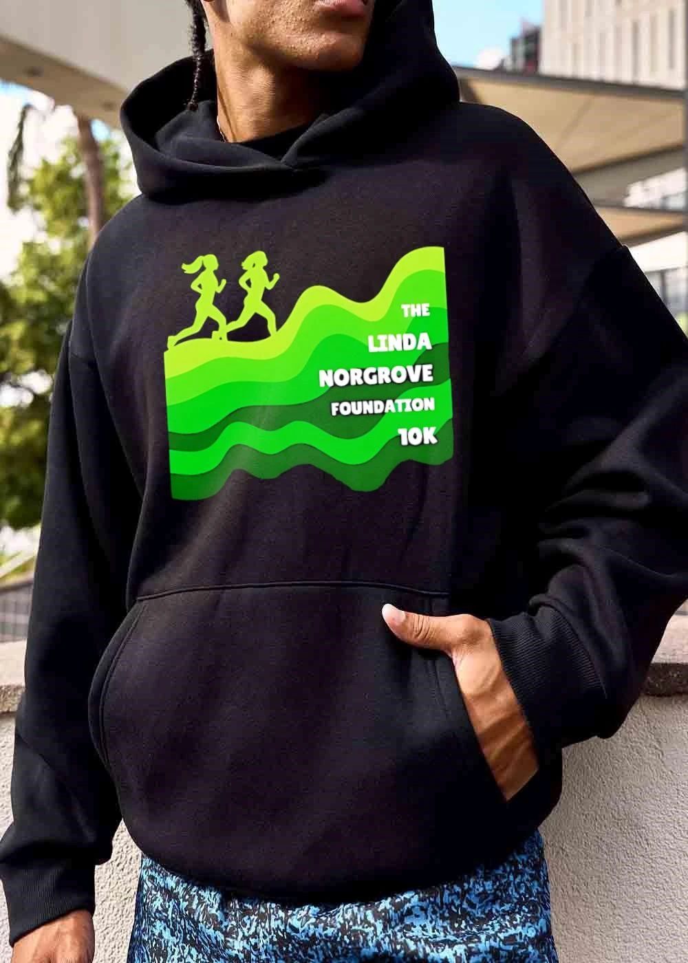 The Linda Norgrove Foundation 10k Female Runners Green Wavy Hills shirt