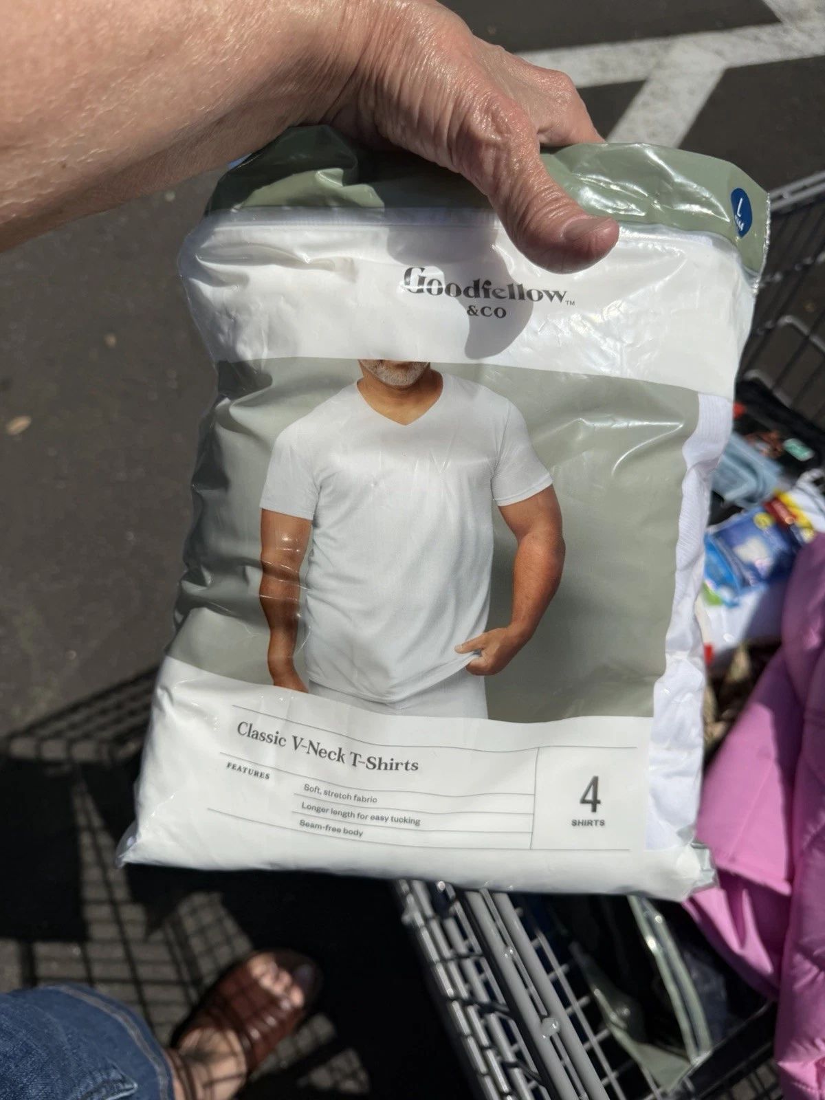T-Shirt Men’s V-Neck White Only 3 In Open  Package Goodfellow Brand Large