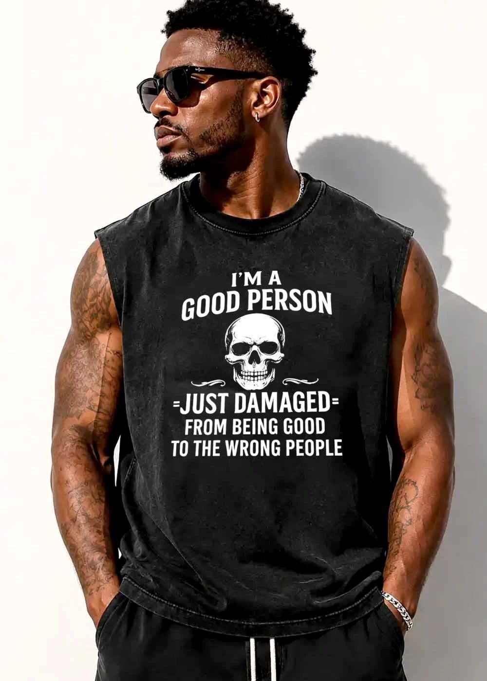 Im A Good Person Just Damaged From Being To The Wrong People Human Skull Line Art shirt