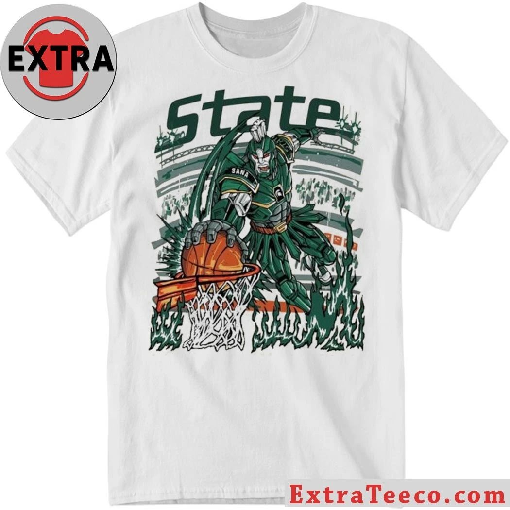 Original Sana Detroit MSU Court Gladiator Tee Cream Retro Hoops Graphic T-Shirt