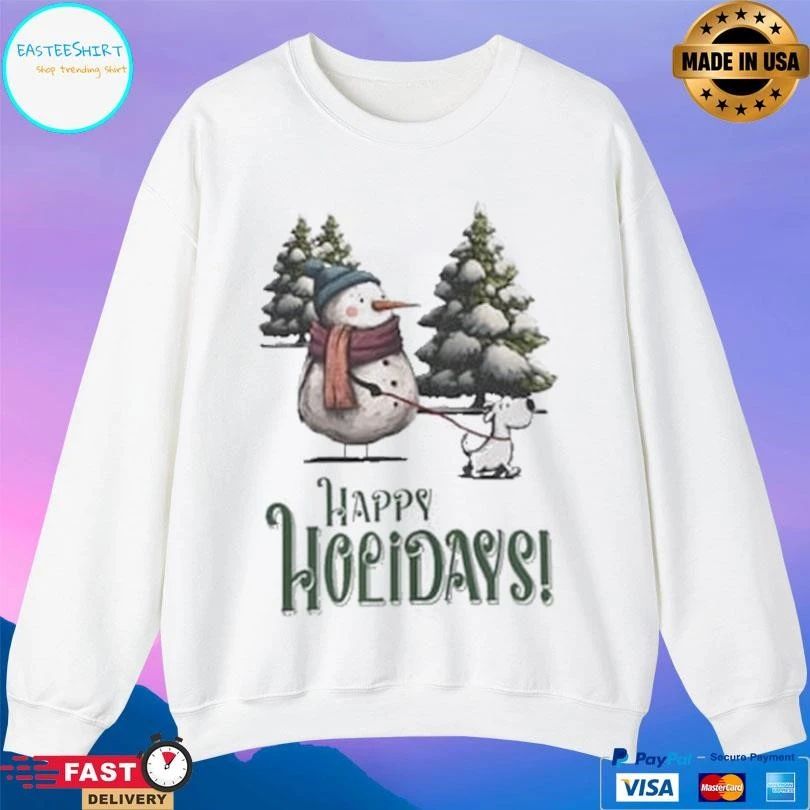 Happy Holidays Snowman And Dog T-shirts
